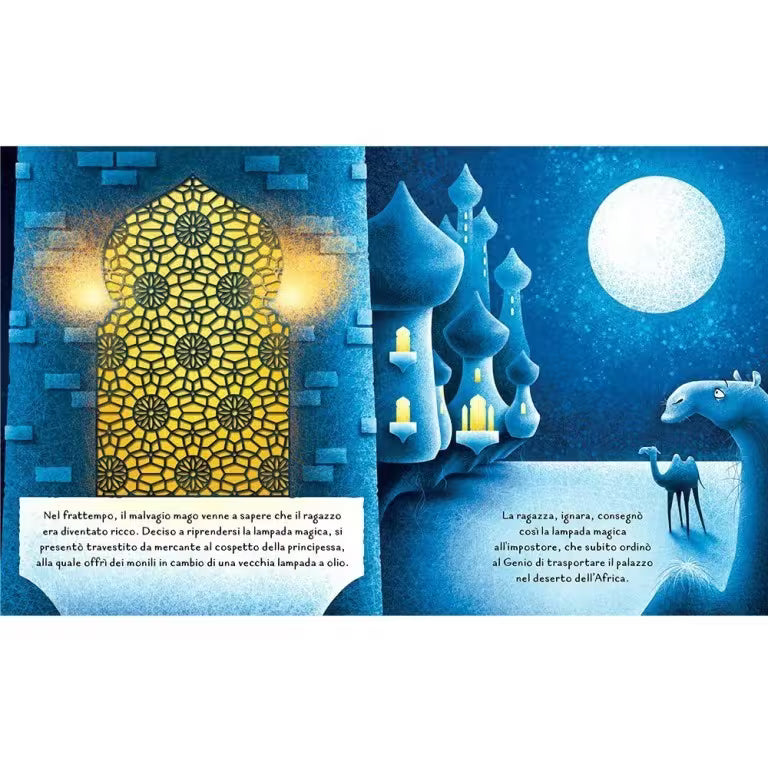 Dettaglio delle pagine intagliate al laser nel libro illustrato Aladino e la lampada meravigliosa