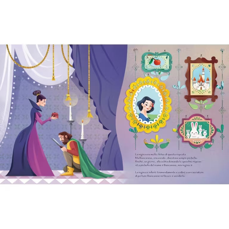 Scena interna con la regina, libro fiabe bambini Biancaneve e i sette nani