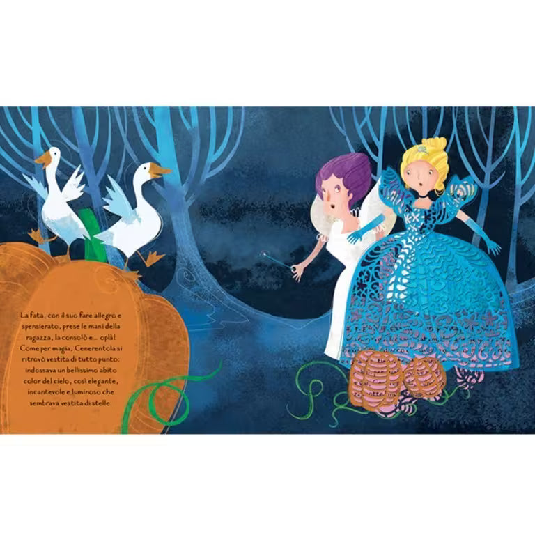 Libro illustrato Cenerentola, pagine interne con intagli al laser e illustrazioni