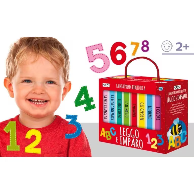 Bambino con valigetta La mia prima biblioteca Leggo e imparo, prime letture 2 anni